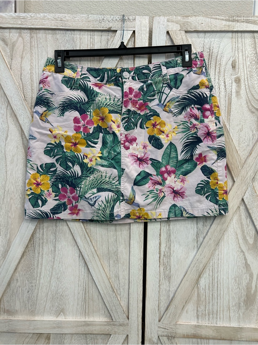 St. John's Bay Pink Floral Print Skort with Green & Yellow Accents